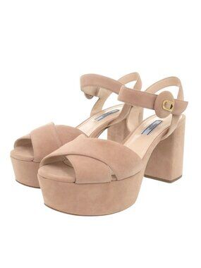 Prada Platform Sandals 38 Suede Pink